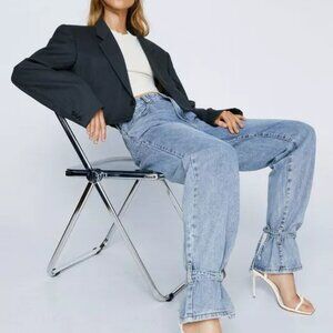 Parisian ankle tie jeans Women's 10 unique high rise baggy mom jean denim EUC